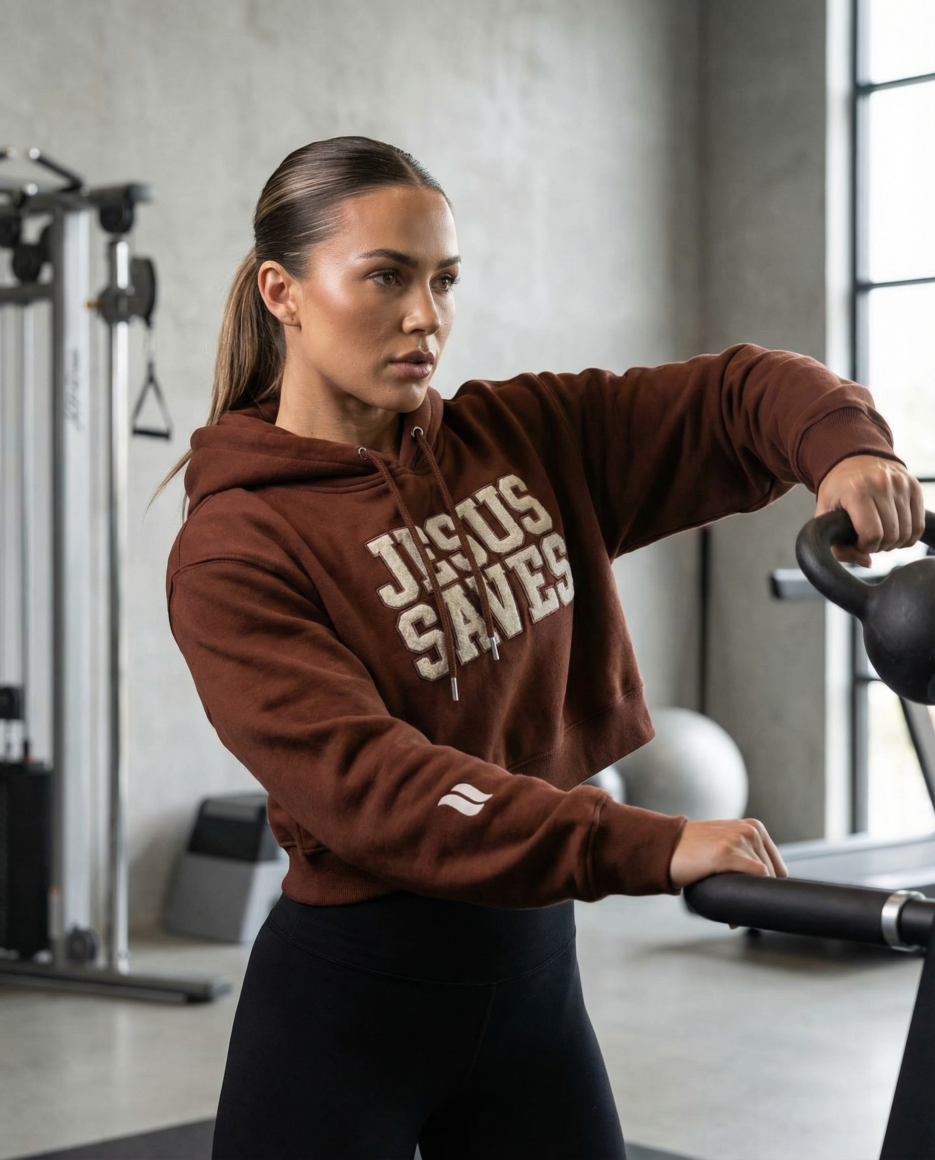 JESUS SAVES - EMBROIDERED CROPPED HOODIE